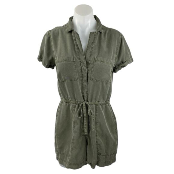 Abercrombie & Fitch Olive Green Short Sleeve Drawstring Button Jumpsuit Romper S - Picture 1 of 5